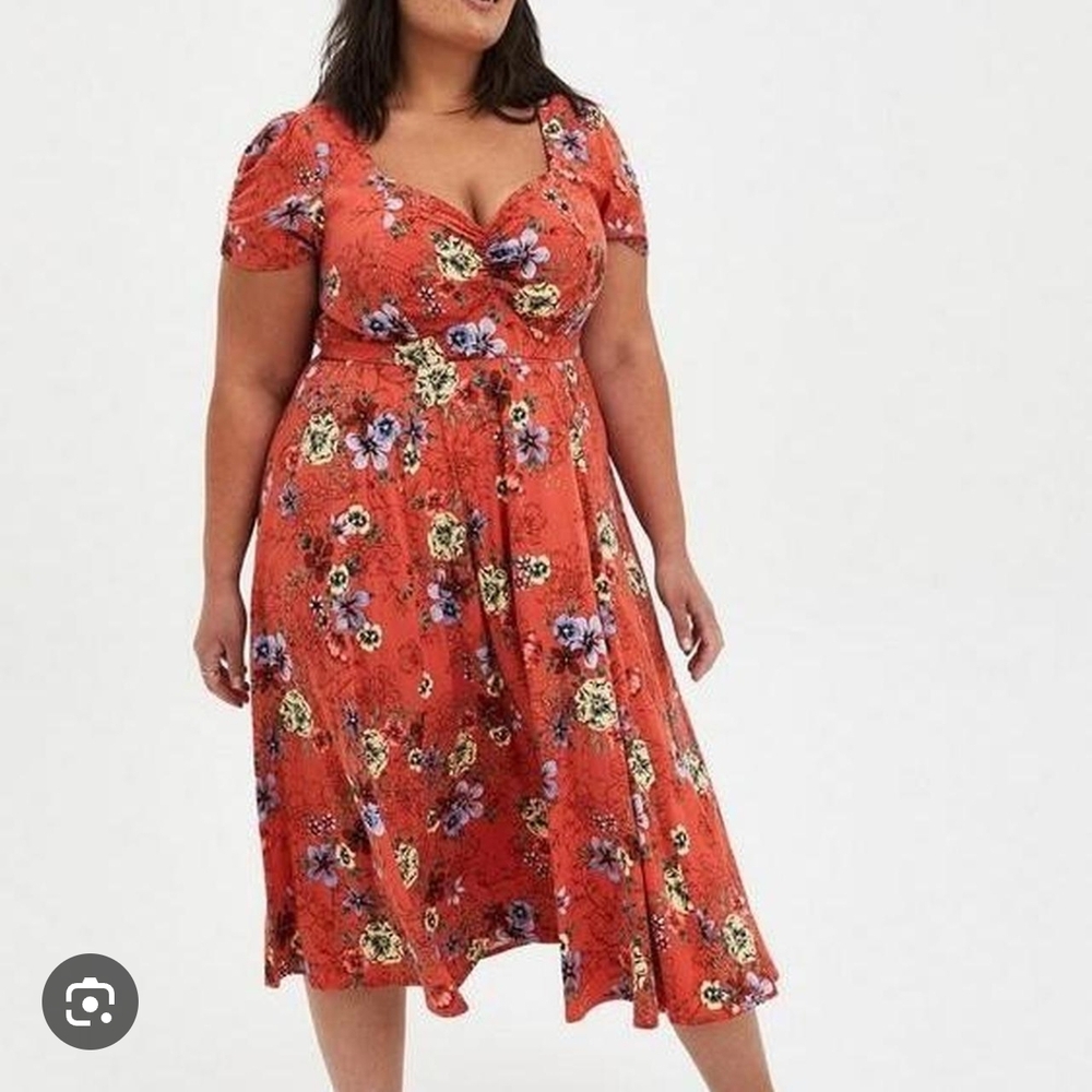 Torrid Orange Floral Midi Dress With Pockets!